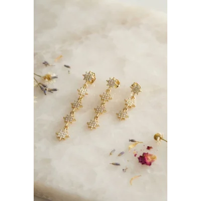 BUĞZ 3 lü Set Küpe Gold Renk Kutup Yıldızı Detaylı