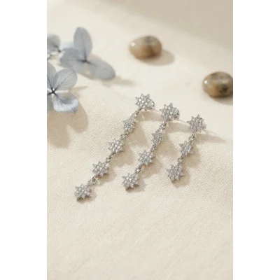 BUĞZ 3 lü Set Küpe Gümüş Renk Kutup Yıldızı Detaylı