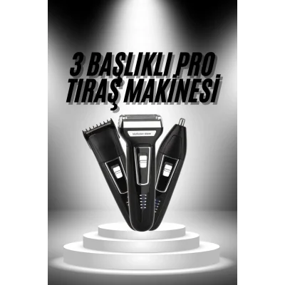  3lü Set Saç Sakal Kesme Traş Makinesi Burun Kılı Alma Tıraş Makinesi
