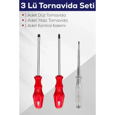 BUĞZ 3lü Tornavida Seti (Düz Tornavida + Yıldız Tornavida + Kontrol Kalemi)