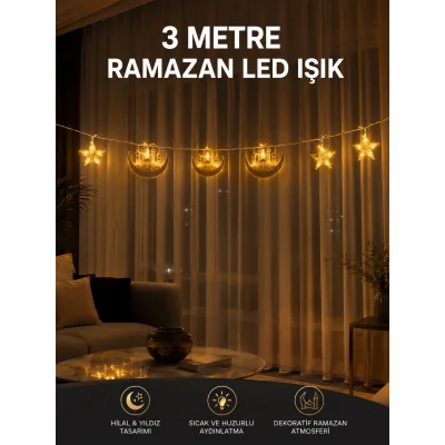 BUĞZ 3 Metre Ramazan LED Saçak Işık Ev İçi Dekoratif Aydınlatma
