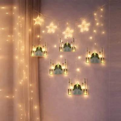 BUĞZ 3 mt Fişli Yeşil Cami Yıldız Ramazan Perde LED