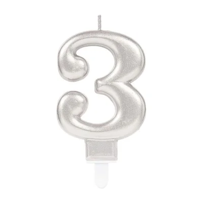 BUĞZ 3 Rakam Mum Gümüş Renk Bx40