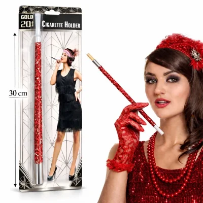 BUĞZ 30 cm Kırmızı Payetli Sigara Tutacağı – 1920’ler Gatsby Parti Aksesuarı