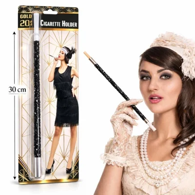 BUĞZ 30 Cm Siyah Payetli  Tutacağı – 1920’ler Gatsby Parti Aksesuarı