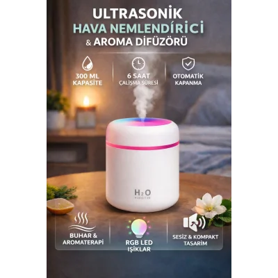 BUĞZ 300 ML Ultrasonik LED Işıklı Hava Nemlendirici Aroma Difüzörü