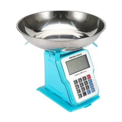 BUĞZ 30kg 1g Dijital Kefeli Terazi Pilli ve Adaptörlü Elektronik Tartı, Paslanmaz Çelik Tepsili Tutar Hesaplama Mavi