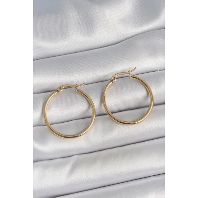 BUĞZ 316 Çelik Gold Renk 27 mm Halka Model Kadın Küpe