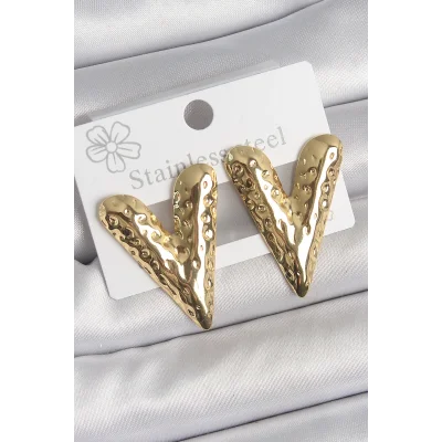 BUĞZ 316 Çelik Gold Renk İşlemeli Kalp Model Kadın Küpe