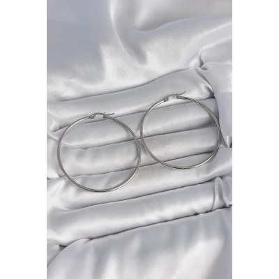 BUĞZ 316 Çelik Gümüş Renk 53 mm Halka Model Kadın Küpe