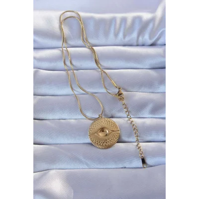 BUĞZ 316L Altın Renk İşlemeli Göz Kolye - Lisinya