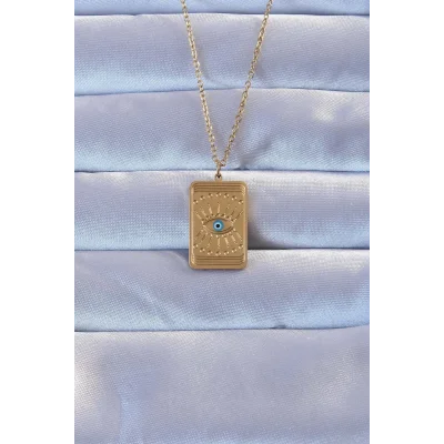 BUĞZ 316L Altın Renk İşlemeli Nazarlı Göz Model Vintage Kolye