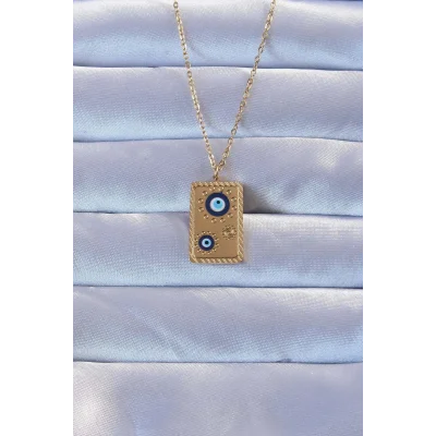 BUĞZ 316L Altın Renk İşlemeli Nazarlı Vintage Kolye