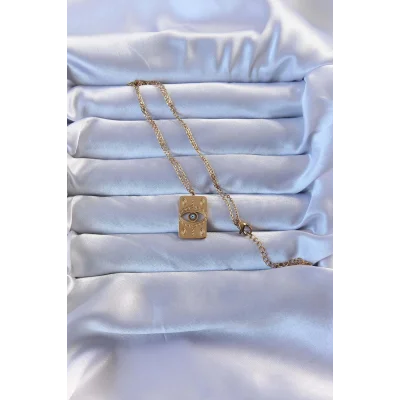 BUĞZ 316L Altın Renk İşlemeli Nazarlı Vintage Kolye - Lisinya