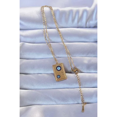 BUĞZ 316L Altın Renk İşlemeli Nazarlı Vintage Kolye - Lisinya