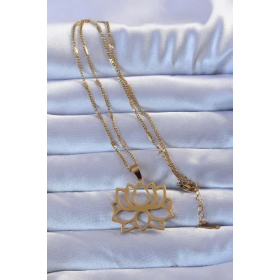 BUĞZ 316L Altın Renk Lotus Kolye - Lisinya