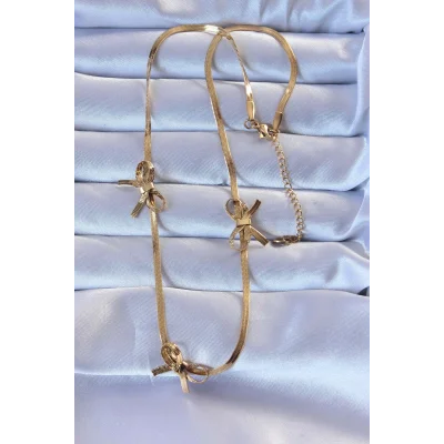 BUĞZ 316L Çelik Altın Renk İtalyan Zincirli Fiyonk Kolye - Lisinya