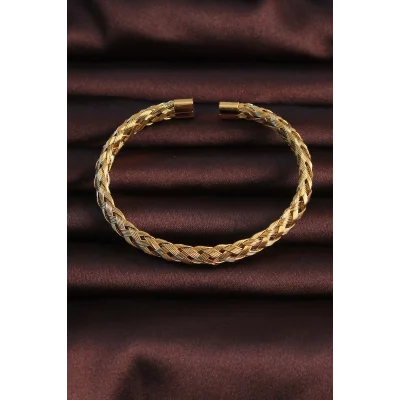 BUĞZ 316L Çelik Altın Renk Kalın Yassı Örgü Model Erkek Bileklik - Lisinya