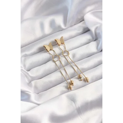 BUĞZ 316L Çelik Altın Renk Sallantılı Düğüm Model Kelebek Küpe - Lisinya