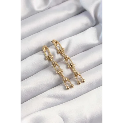 BUĞZ 316L Çelik Altın Renk Sallantılı Model Küpe - Lisinya