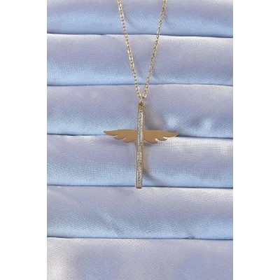 BUĞZ 316L Çelik Altın Renk Zirkon Taşlı Mikail Kolye