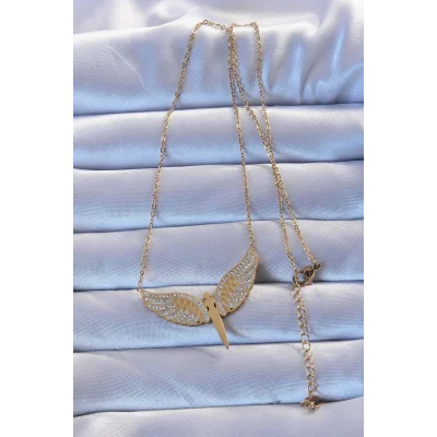 BUĞZ 316L Çelik Altın Renk Zirkon Taşlı Mikail Kolye - Lisinya