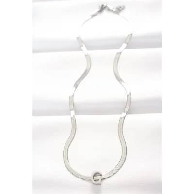 BUĞZ 316L Çelik C Harfli Silver Renk İtalyan Zincirli Kolye - Lisinya