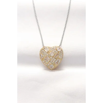 BUĞZ 316L Çelik Çift Renk Zirkon Taşlı Kalp Kolye