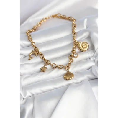 BUĞZ 316L Çelik Deniz Konspet Charmlı Model Kadın Kolye - BUĞZ
