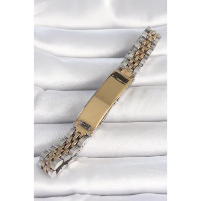 BUĞZ 316L Çelik Gold Gümüş Renk Kalın Zincir Künye Model Erkek Bileklik - Lisinya