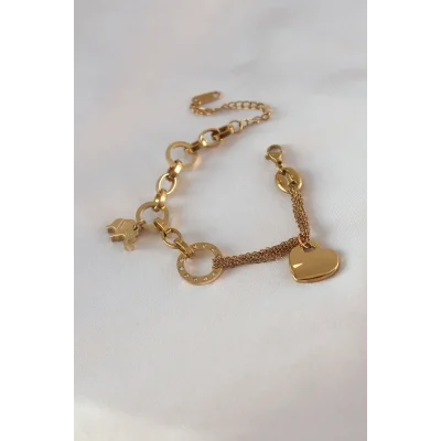 BUĞZ 316L Çelik Gold Renk 2li Zincir Model Zirkon Taş Detay Kadın Bileklik