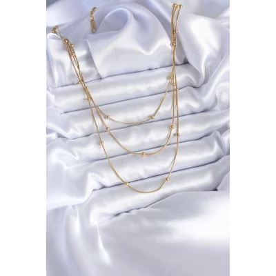 BUĞZ 316L Çelik Gold Renk 3lü Minimal Toplu Kadın Kolye - Lisinya