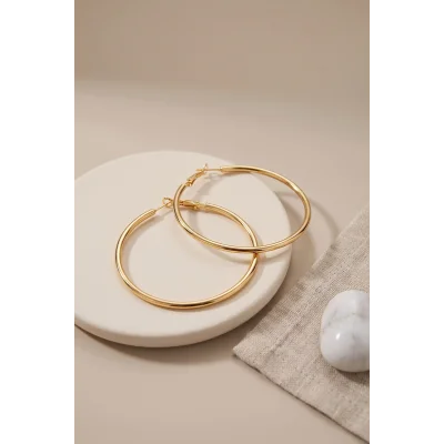 BUĞZ 316L Çelik Gold Renk 46 mm Halka Küpe