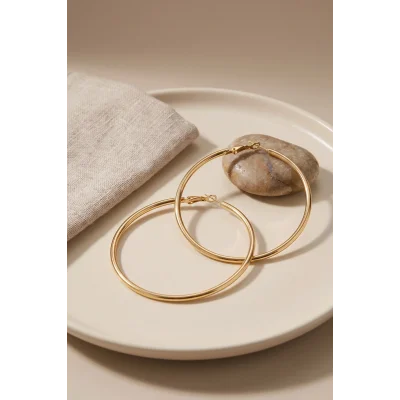 BUĞZ 316L Çelik Gold Renk 56 mm Halka Küpe