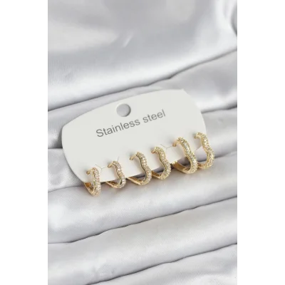 BUĞZ 316L Çelik Gold Renk 6lı Set Kalp Form Kadın Küpe