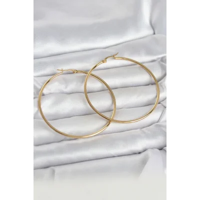 BUĞZ 316L Çelik Gold Renk 60 mm Halka Kadın Küpe