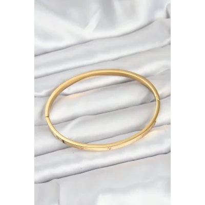 BUĞZ 316L Çelik Gold Renk 65 mm İnce Kadın Kelepçe Bileklik - Lisinya
