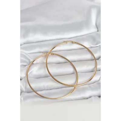 BUĞZ 316L Çelik Gold Renk 70 mm Kadın Halka Küpe