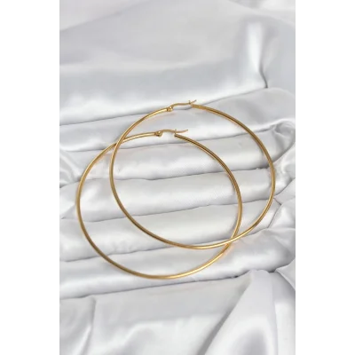 BUĞZ 316L Çelik Gold Renk 80 mm Kadın Halka Küpe