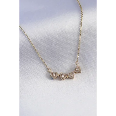 BUĞZ 316L Çelik Gold Renk Açılır Zirkon Taşlı Yonca Model Kadın Kolye - Lisinya