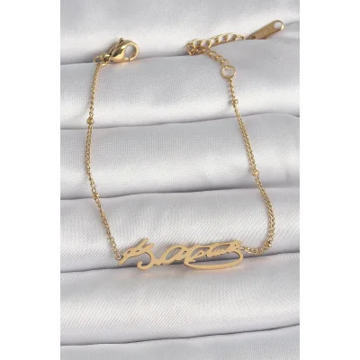 BUĞZ 316L Çelik Gold Renk Atatürk İmza Model Kadın Bileklik
