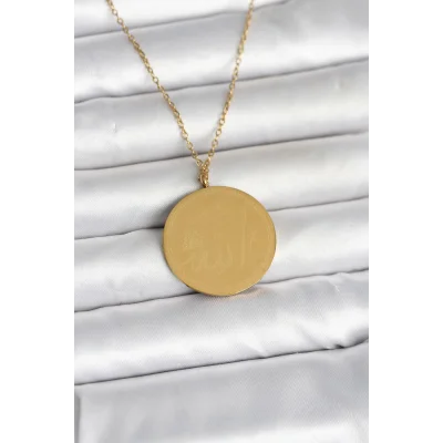 BUĞZ 316L Çelik Gold Renk Ayetel Kürsi ve Allah Yazılı Kolye - BUĞZ