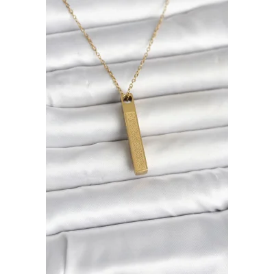 BUĞZ 316L Çelik Gold Renk Ayetel Kürsi Yazılı Bar Çubuk Kolye - BUĞZ