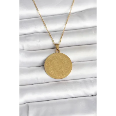 BUĞZ 316L Çelik Gold Renk Ayetel Kürsi Yazılı Kolye