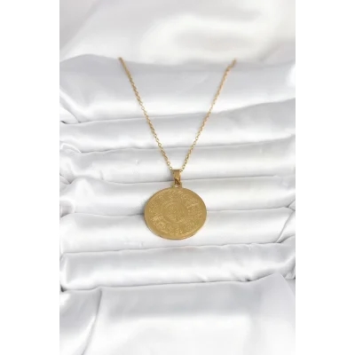 BUĞZ 316L Çelik Gold Renk Ayetel Kürsi Yazılı Kolye - BUĞZ