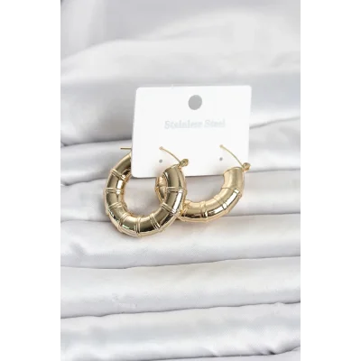 BUĞZ 316L Çelik Gold Renk Bambu Model Halka Kadın Küpe