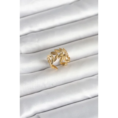 BUĞZ 316L Çelik Gold Renk Başak Figür Kadın Yüzük
