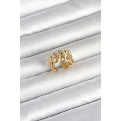 BUĞZ 316L Çelik Gold Renk Başak Form Kadın Yüzük