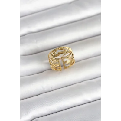 BUĞZ 316L Çelik Gold Renk Başak Model Kadın Yüzük