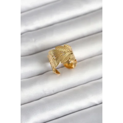 BUĞZ 316L Çelik Gold Renk Başak Modeli Kadın Yüzük